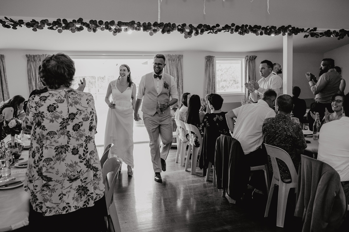 coatesville settlers hall wedding auckland bride and groom grand enterance photos by sarah weber photography