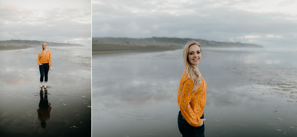 bride to be portrait session at muriwai beach auckland new zealand during a golden light evening lifestyle engagment pre-wedding couple photoshoot by sarah weber photography