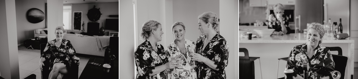 bride and bridesmaids getting ready at the dunes, omaha lodge before the stables matakana wedding photos by sarah weber photography