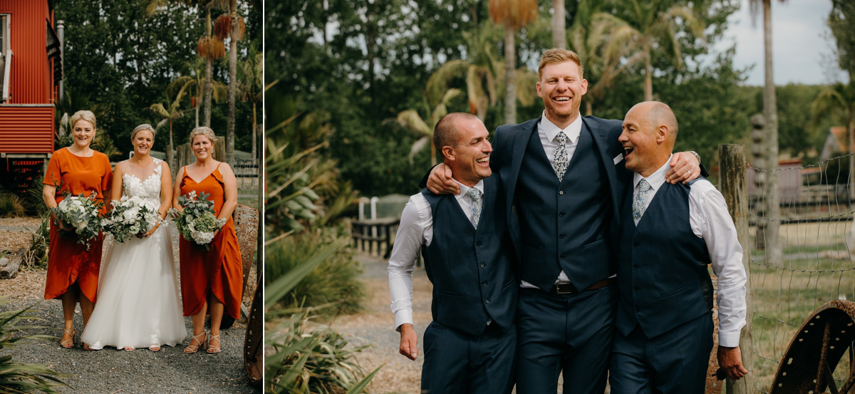 bridal party photos at the the stables matakana country park wedding venue by sarah weber photography