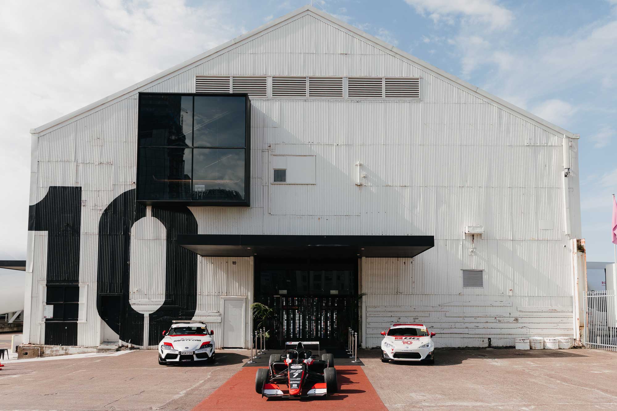 Toyota Gazoo Racing cars outside Shed 10 in Auckland. Photos by Sarah Weber Photography